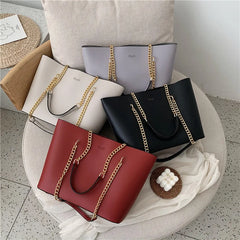 Stylish PU Leather Shoulder Bag for Women Chain Tote Shopper Handbag
