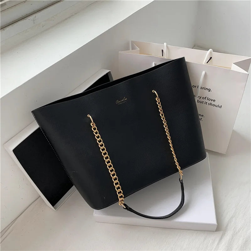 Stylish PU Leather Shoulder Bag for Women Chain Tote Shopper Handbag