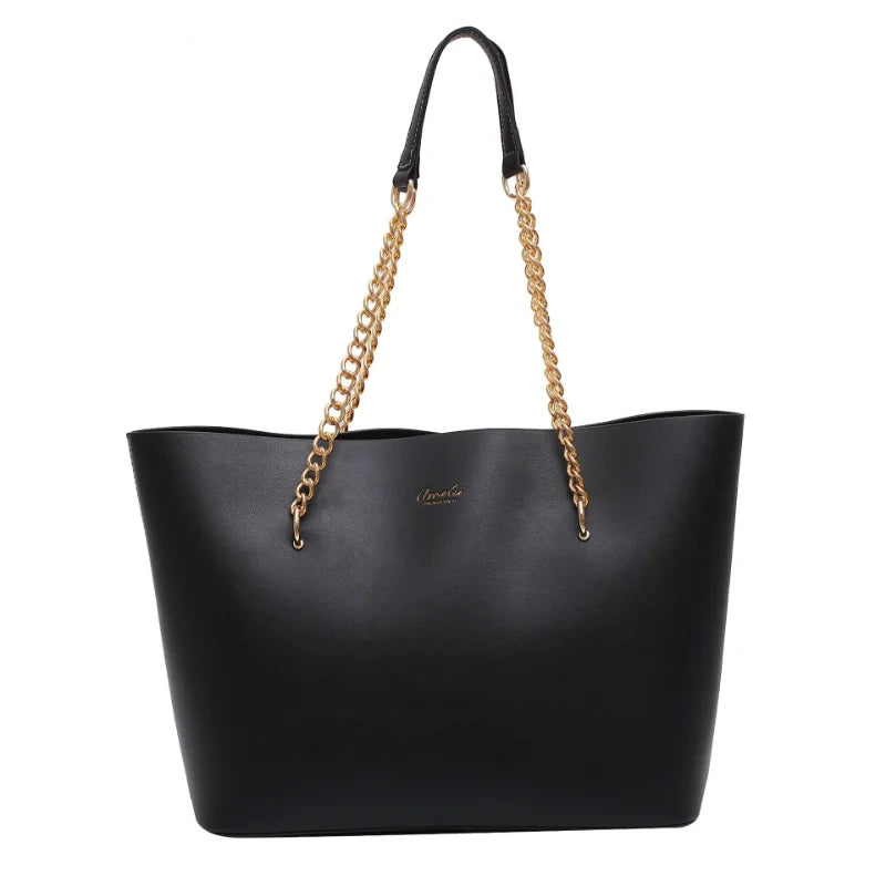 Stylish PU Leather Shoulder Bag for Women Chain Tote Shopper Handbag