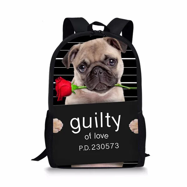 Puppy Pug Dog Backpack for Kids 3D Animal Back Unique Child Pack