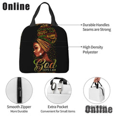 African American Girl Lunch Bag Tote Insulated Reusable Portable Lunch Box