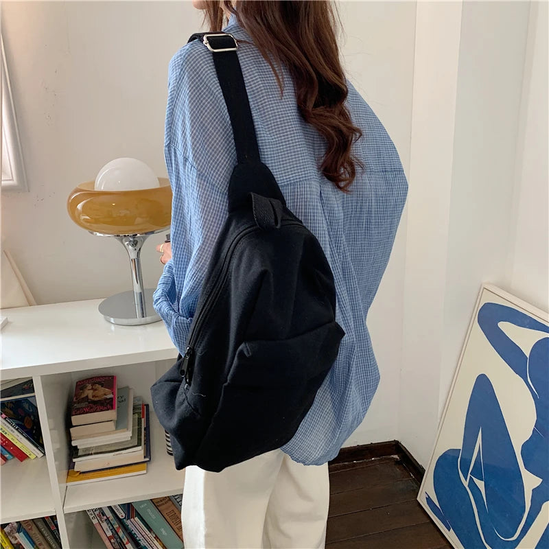 Canvas Shoulder Bag Harajuku Students Crossbody Zipper School Small Bag