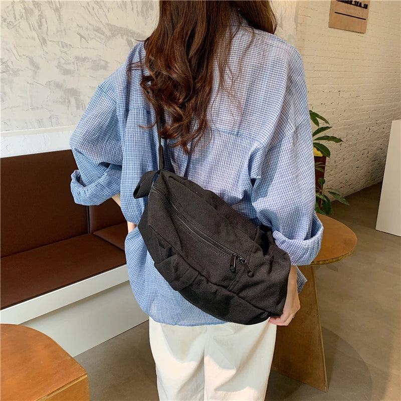 Canvas Shoulder Bag Harajuku Students Crossbody Zipper School Small Bag