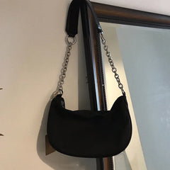 Women Chain Zipper Crossbody Tote Retro Minimalist Style Handbag