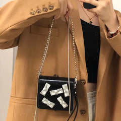 Silver Bow Harajuku Style Women Bag Metal Chain Crossbody
