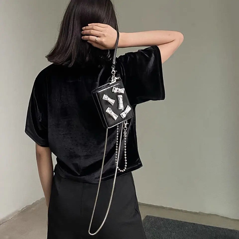 Silver Bow Harajuku Style Women Bag Metal Chain Crossbody