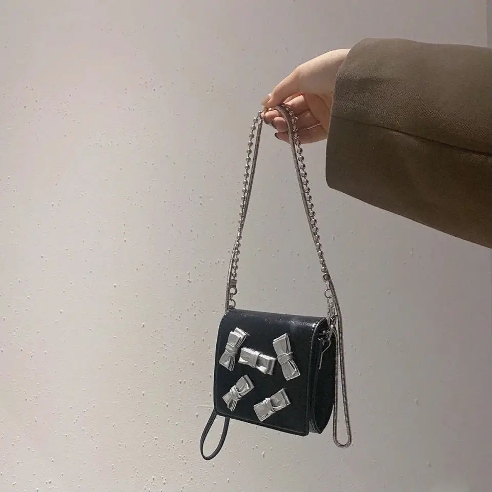 Silver Bow Harajuku Style Women Bag Metal Chain Crossbody