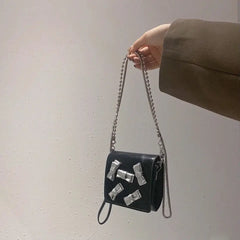 Silver Bow Harajuku Style Women Bag Metal Chain Crossbody