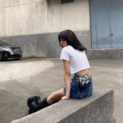 Silver Bow Harajuku Style Women Bag Metal Chain Crossbody