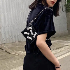 Silver Bow Harajuku Style Women Bag Metal Chain Crossbody