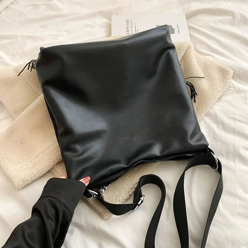 Soft Leather Tassel Handbag Shoulder Bag Large Capacity Top Handle Tote
