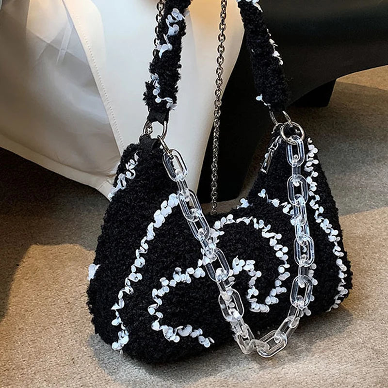 Sweet and Lamb Hair Ladies Purses and Handbags Women's Plush Crossbody Bags