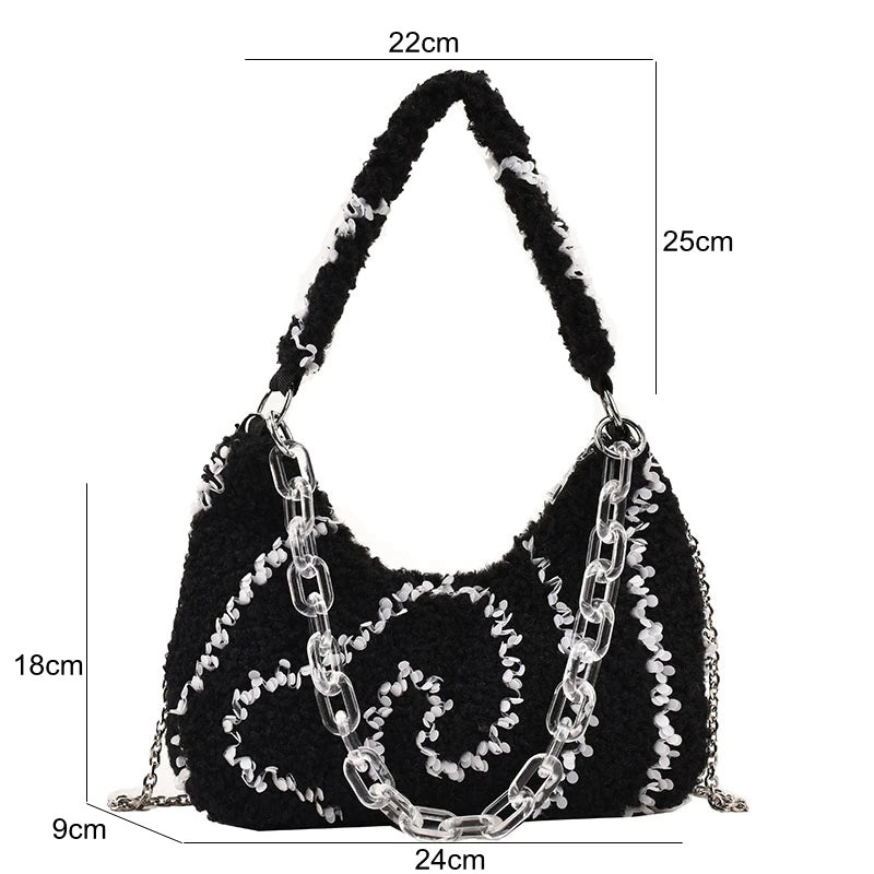 Sweet and Lamb Hair Ladies Purses and Handbags Women's Plush Crossbody Bags