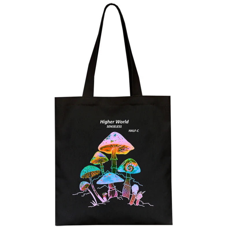 Vintage Anime Bag, Mushroom Print Shopper Bag