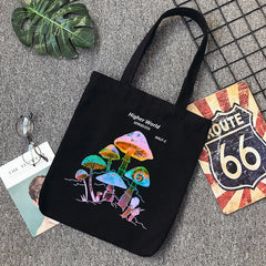 Vintage Anime Bag, Mushroom Print Shopper Bag
