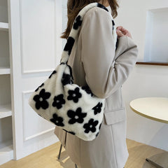 Flower Plush Bag For Women Winter Underarm Bag