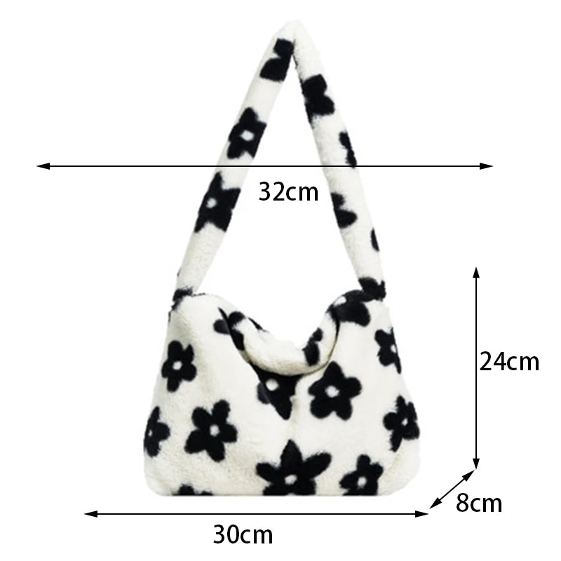 Flower Plush Bag For Women Winter Underarm Bag