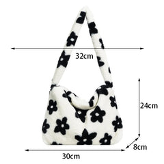 Flower Plush Bag For Women Winter Underarm Bag