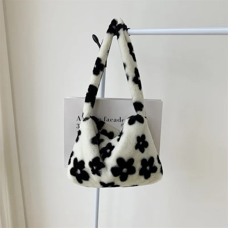 Flower Plush Bag For Women Winter Underarm Bag