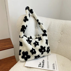 Flower Plush Bag For Women Winter Underarm Bag