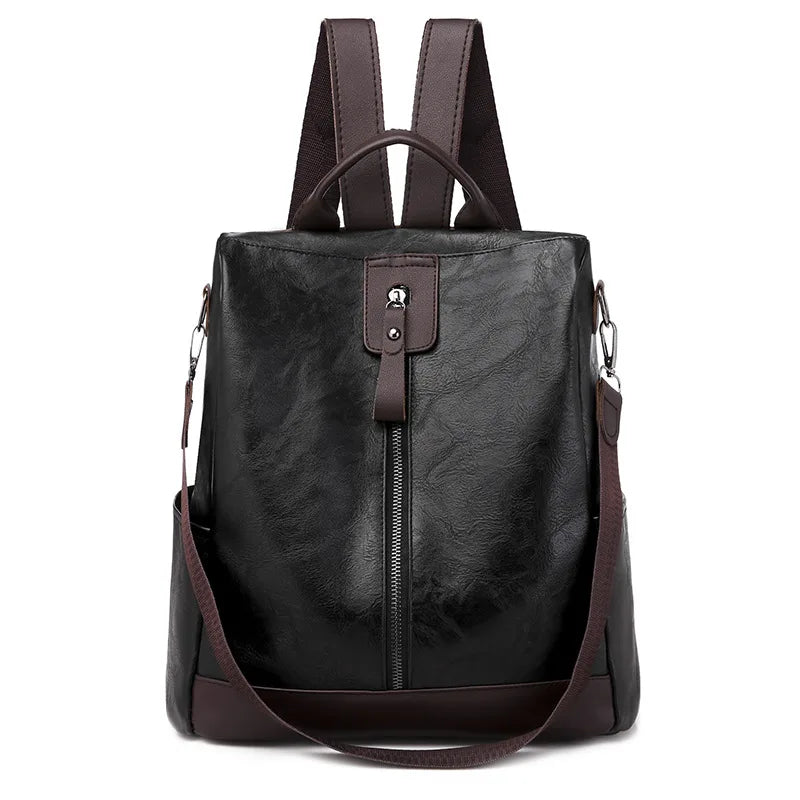 Striped Bags Women Zipper Backpack PU Leather School Crossbody Shoulder