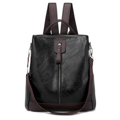 Striped Bags Women Zipper Backpack PU Leather School Crossbody Shoulder