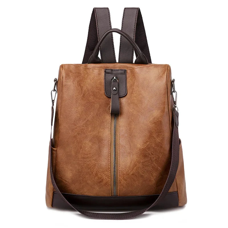 Striped Bags Women Zipper Backpack PU Leather School Crossbody Shoulder