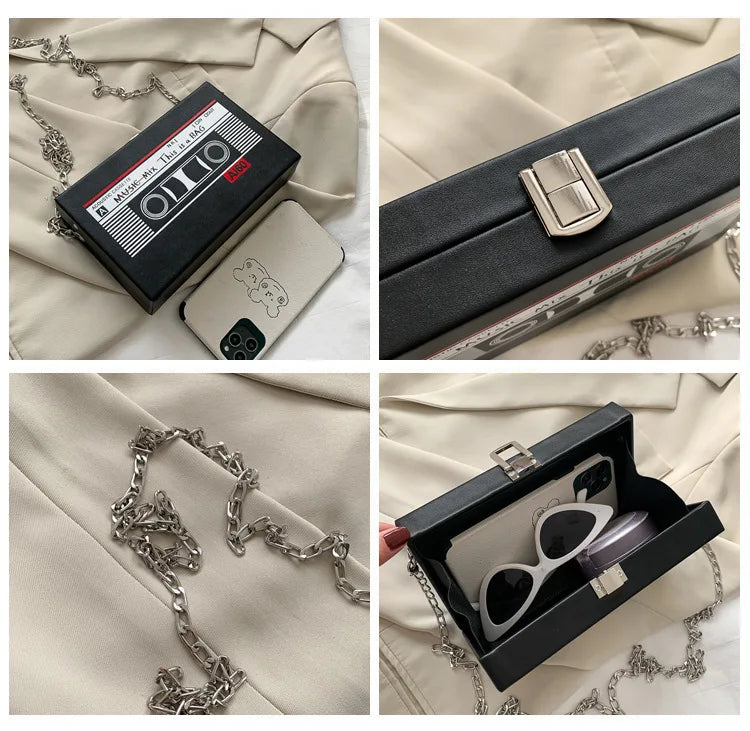 Tape Shape Box Clutch Bag Women Purses Handbags Shoulder Chain Bag