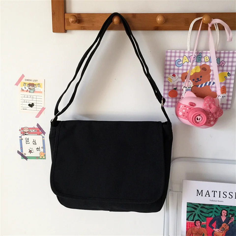 Canvas Shoulder Bag for Teenage Girls School Bookbag Crossbody Travel Bag