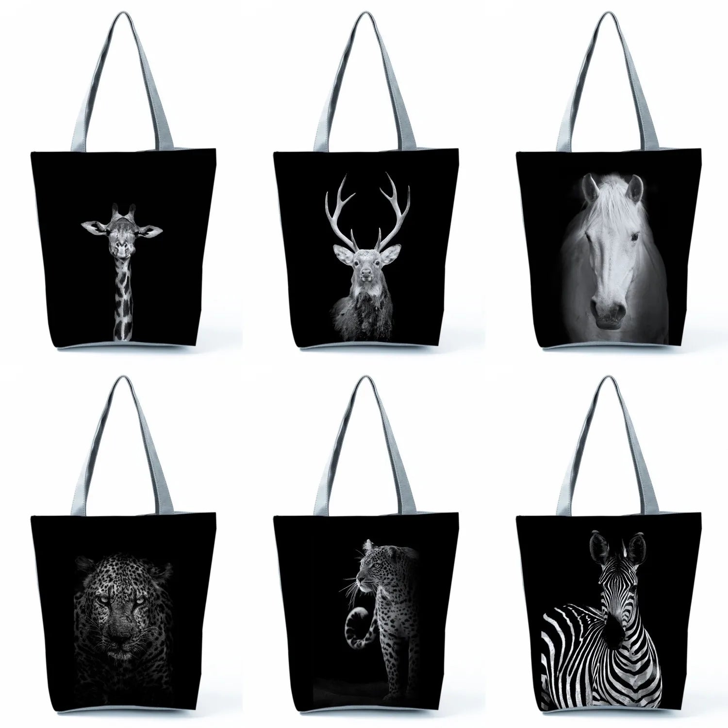 Hipster Animal Foldable Travel Beach Bag Horse Print Shoulder