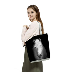 Hipster Animal Foldable Travel Beach Bag Horse Print Shoulder