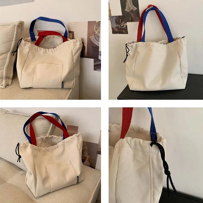 Large Canvas Tote Shoulder Bag for Women Casual Fabric Cloth Shopper Bag