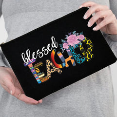 Blessed Teacher Portable Cosmetic Bag Zipper Beauty Case Makeup Storage