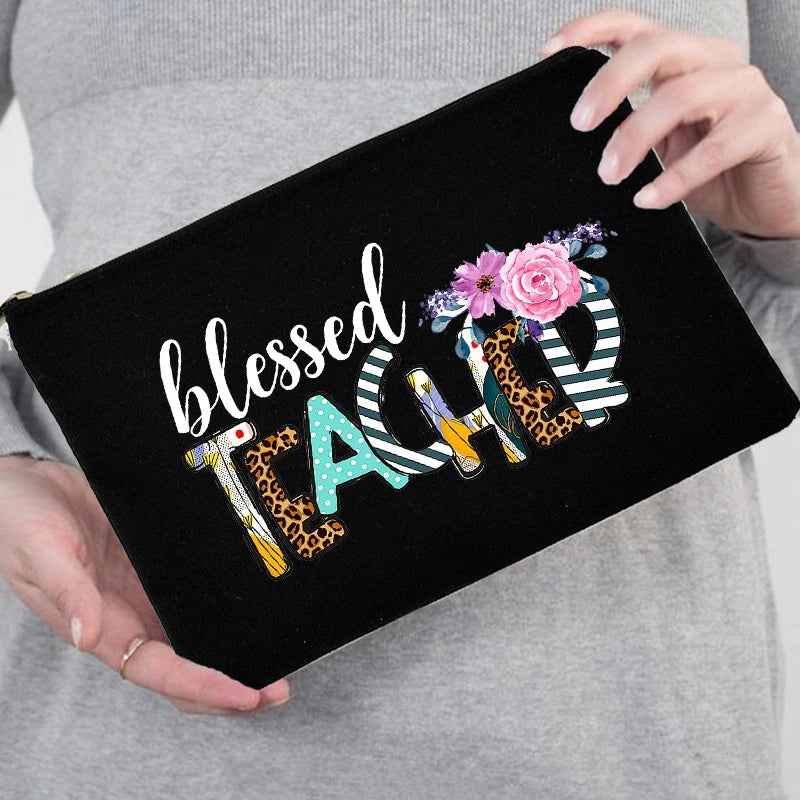 Blessed Teacher Portable Cosmetic Bag Zipper Beauty Case Makeup Storage