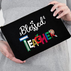 Blessed Teacher Portable Cosmetic Bag Zipper Beauty Case Makeup Storage
