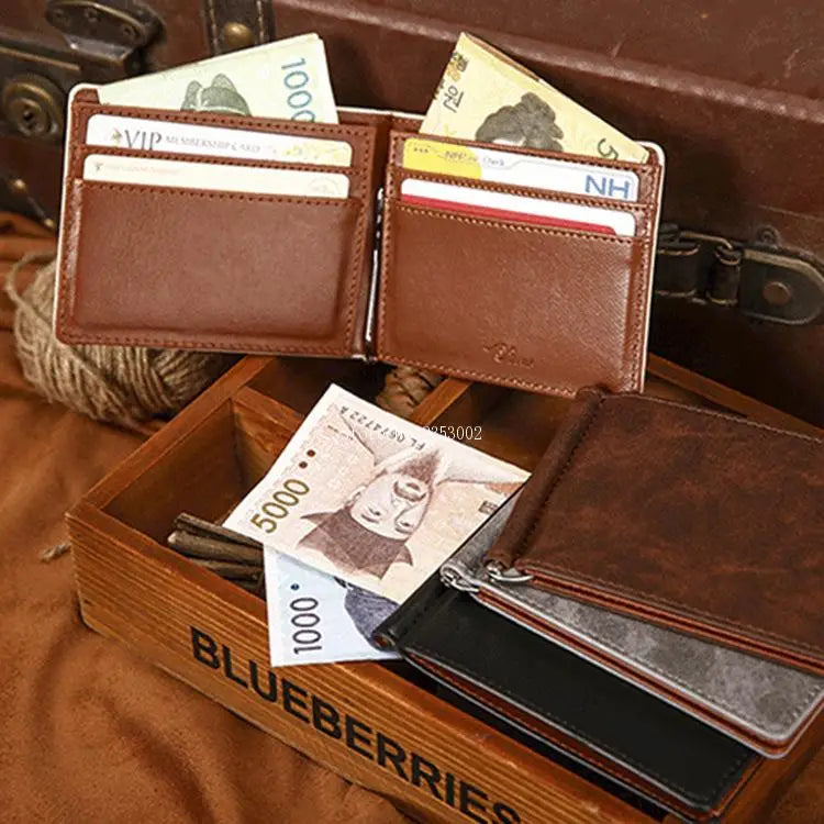 Blevolo Men's Wallet High PU Leather Metal Clip Money Wallet