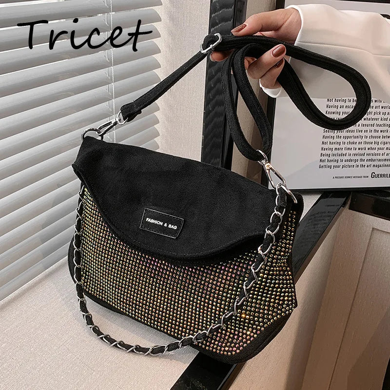 Crystal Shoulder Bag Cross Chain Flap Body Bag Women Stylish Lady Hand Bags
