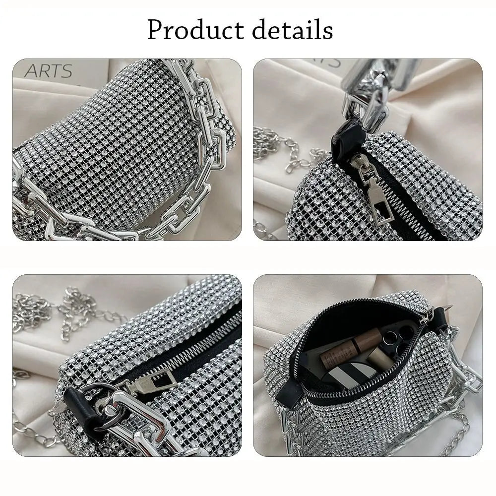 Bling Diamond Small Crossbody Messenger Bags for Women Summer Thick Chain