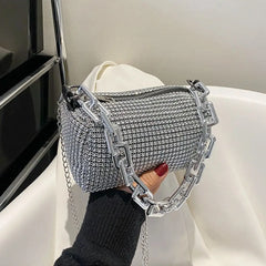 Bling Diamond Small Crossbody Messenger Bags for Women Summer Thick Chain