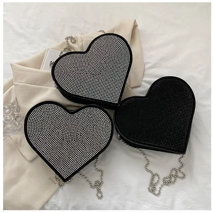 Heart Shaped Diamond Handbag Crossbody Wallet Chain Bag