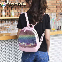 Sequin Backpack Floral Travel School Bags High Shine Handbag