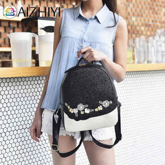 Sequin Backpack Floral Travel School Bags High Shine Handbag