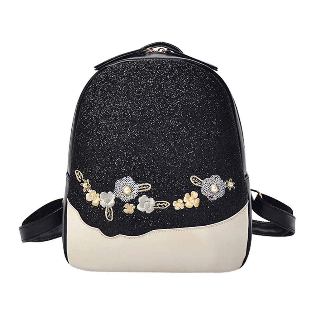 Sequin Backpack Floral Travel School Bags High Shine Handbag
