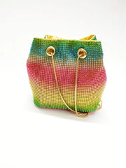 Rhinestone Bucket Bag Mini Handbag Clutch Rainbow Fanny Pack