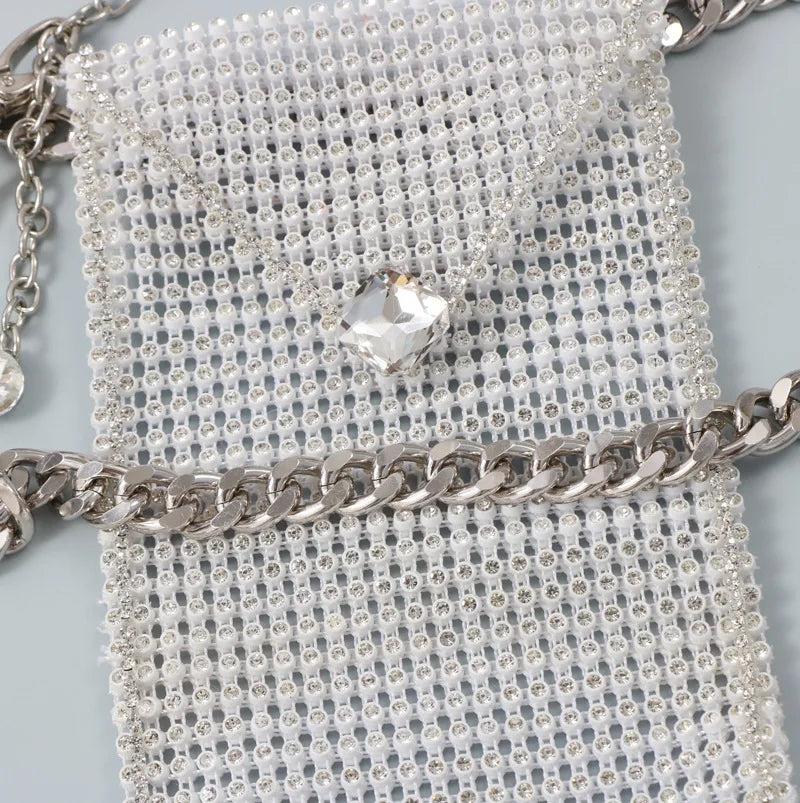 Rhinestone Waist Chain with Phone Bag and Lipstick Purse