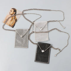 Rhinestone Waist Chain with Phone Bag and Lipstick Purse