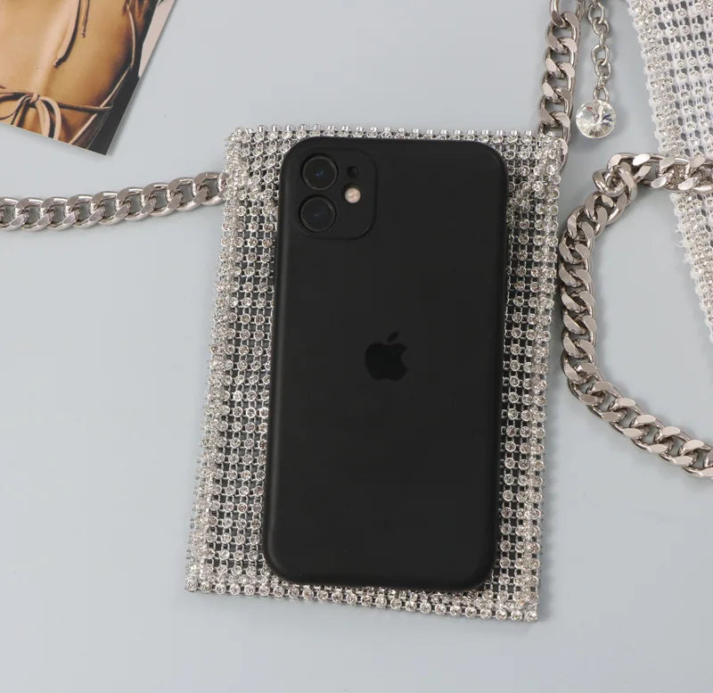 Rhinestone Waist Chain with Phone Bag and Lipstick Purse