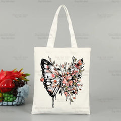 Butterfly Flying Flower Korea Ulzzang Shopper Bag Print Canvas Tote Bag