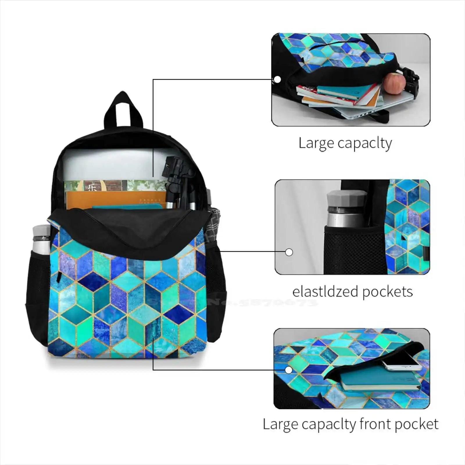 Cubes Teen College Student Backpack Laptop Travel Bags Graphic Abstract
