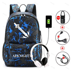 Arknights Backpack Anti-Theft Student Bookbag Rucksack USB Charging
